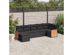 Vidaxl 7 Pcs Conjunto De Sofás P/ Jardim C/ Almofadões Vime Pe Preto
