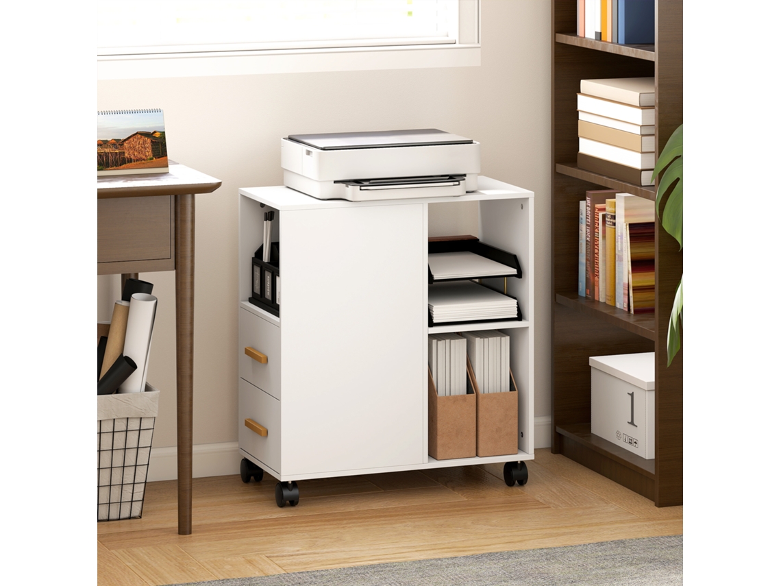 Printer Stand Printer Table With Adjustable Shelf. Rolls For Fax Scanners 60 X 30 X 65 Cm White
