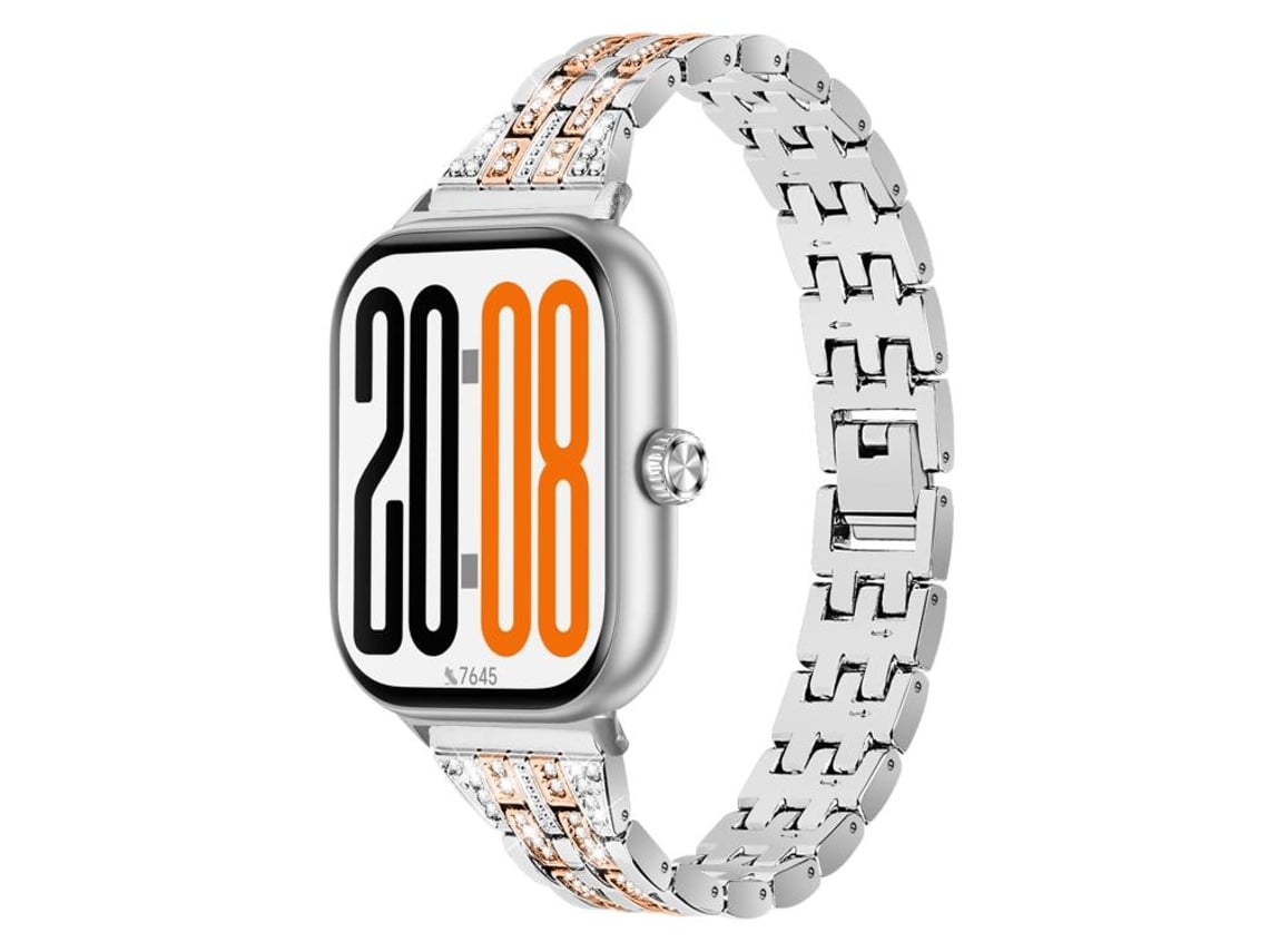 Bracelete para Honor Watch X5 Aço Inoxidável Cinco Contas Duas Fileiras de Diamantes Prata e Ouro Rosa XIAOMOYU