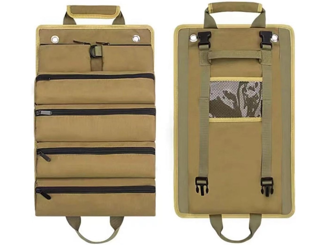 Bolsa dupla portátil para ferramentas multiuso, com 6 compartimentos com zíper, ideal para transporte no carro.