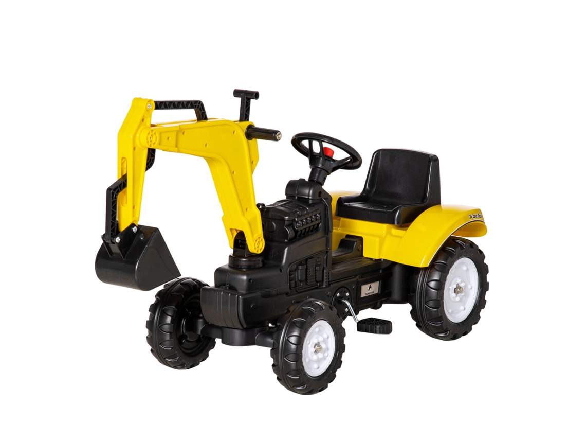 Trator A Pedais Para Crianças Escavadora Para Com Pá Dianteira E Buzina Infantil 107x42x71 Cm Amarelo