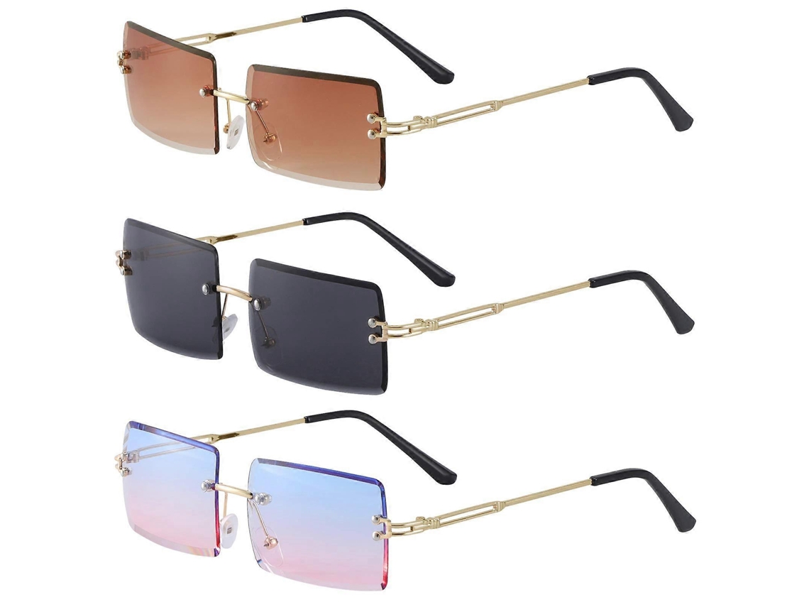 Pares De Óculos De Sol Quadrados Sem Aro, Óculos Sem Armação Da Moda, Vintage, Retangulares, Transparentes, Para Mulher E Homem, Preto E Rosa