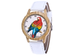 Reloj De Pareja De Cuero Zhoulianfa Con Dial Redondo Y Patrón De Loro (blanco)