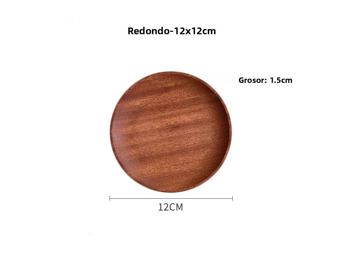 Bandeja Redonda de Madeira para Xícara de Chá , Também Pode Ser Usada como Prato Decorativo para Frutas. MDUG (12x12cm)