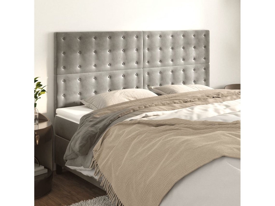 Vidaxl Cabeceira Cinza Claro 200x5x118/128 Cm Veludo