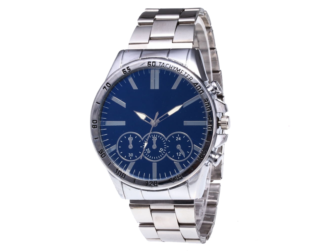 Reloj De Cuarzo Con Correa De Acero Moda Dial Redondo Pareja (plateado Azul)