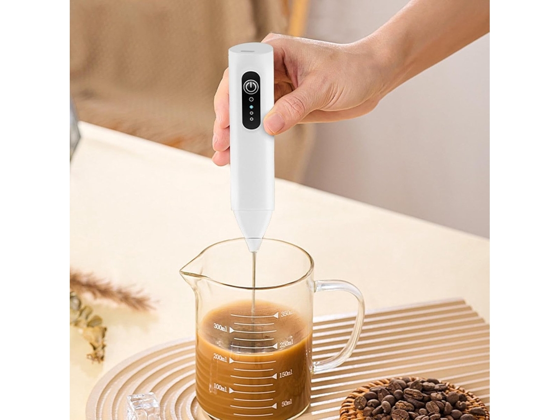 Espumador De Leite Portátil, Prepare Bebidas E Chocolate Quente, 3 Velocidades Com Memória, Bateria Recarregável E Espuma Rápida, Branco