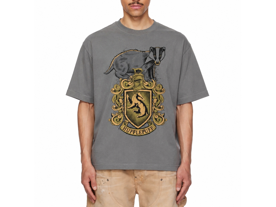 Rockinstone Harry Potter Hufflepuff Mascot Emblem Charcoal T-shirt Size:xxl
