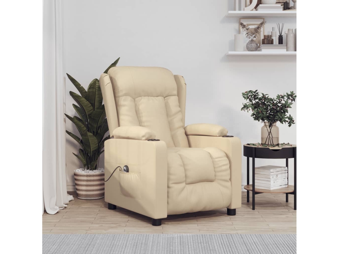 Vidaxl Poltrona Reclinável Elétrica Tecido Cor Creme