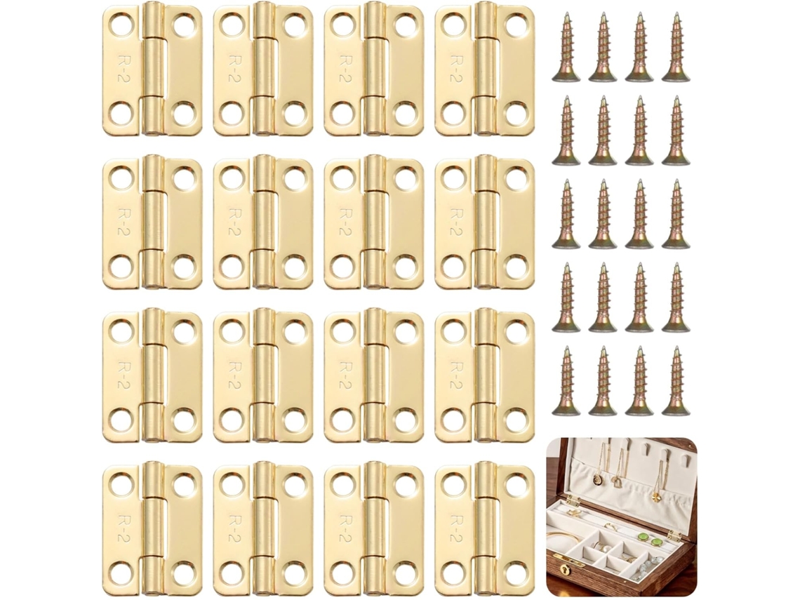 Conjunto De 16 Dobradiças Pequenas Para Caixas Madeira, Mini Dobradiças De Aço Inoxidável Com 66 Parafusos, Pré