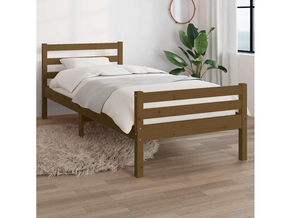 Vidaxl Estrutura Cama Pequena Solteiro 75x190 Cm Madeira Castanho Mel