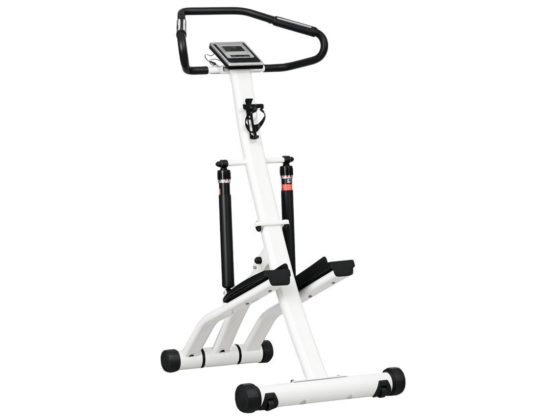Stepper com Guidão, 12 Níveis de Resistência Ajustáveis, Display Lcd, 2 Rodas e Pedais Antiderrapantes, Branco e Preto Ge