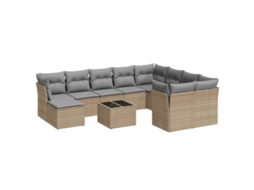 Conjunto de 11 Sofás de Jardim com Almofadões Vime Pe Bege MAISON EXCLUSIVE