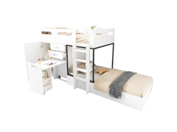 Beliche Com Escrivaninha Retrátil E Guarda-roupa, Cama Infantil Multifuncional, Beliche Infantil, Prateleiras E Escadas, Sem Colchão, 90*200 Cm