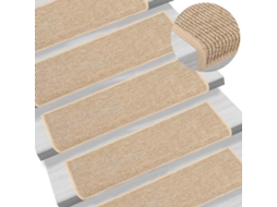 Vidaxl Tapetes De Escada 15 Peças 65x21x4 Cm Bege Claro Com Borda Retangular