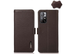Capa Para Celular Xiaomi Redmi Note 11 Khazneh Em Couro De Lichia Com Fecho Magnético Lateral E Proteção Rfid (marrom)