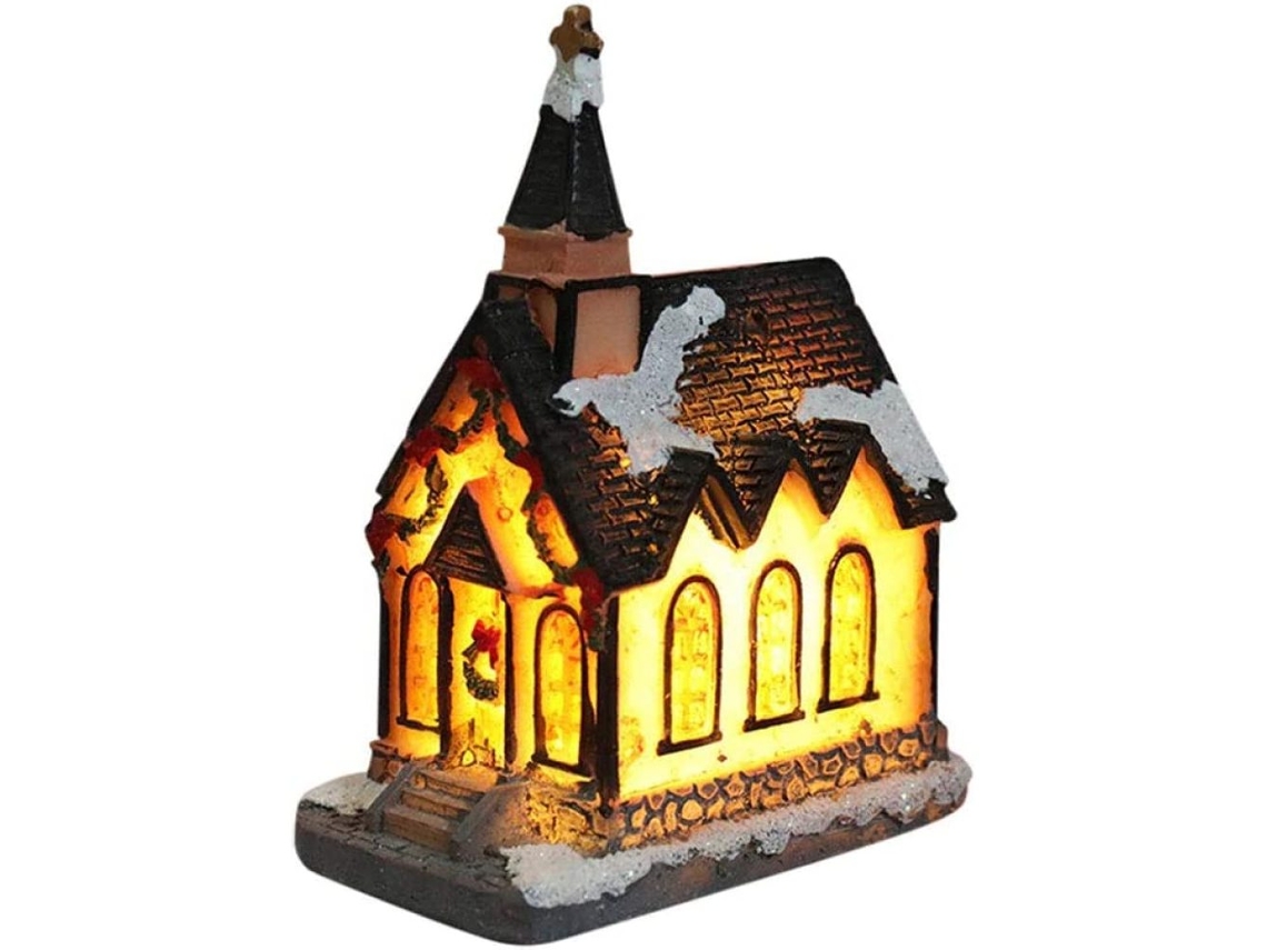 Casas de Aldeia de Cena de Natal Decorações de Natal de Led Casa de Neve de Resina com Luz Branca Quente Alimentada Por Bateria