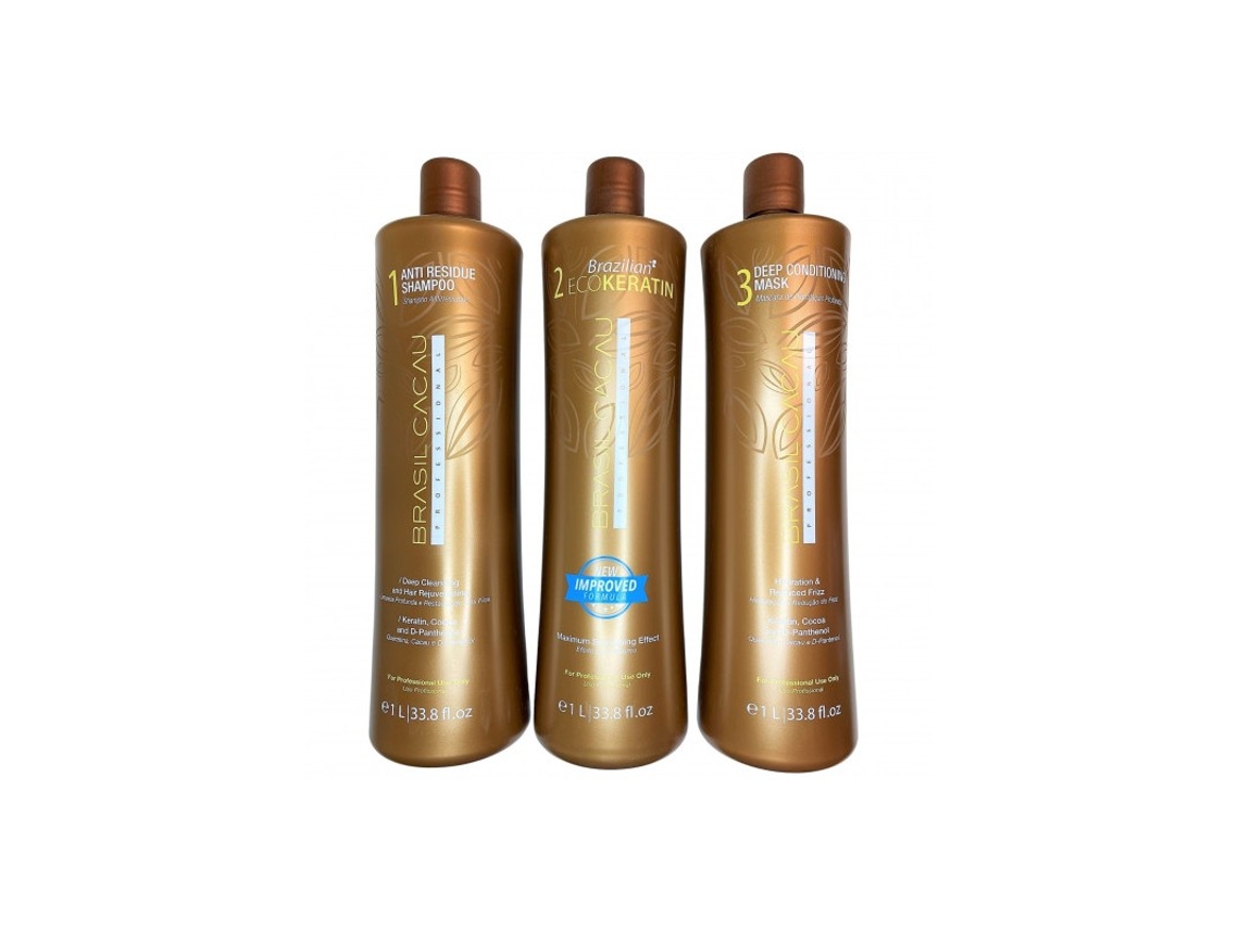 Pack De Alisamento Brasil Cacau Brazilian Eco Keratin 3 Produtos (3x1l)
