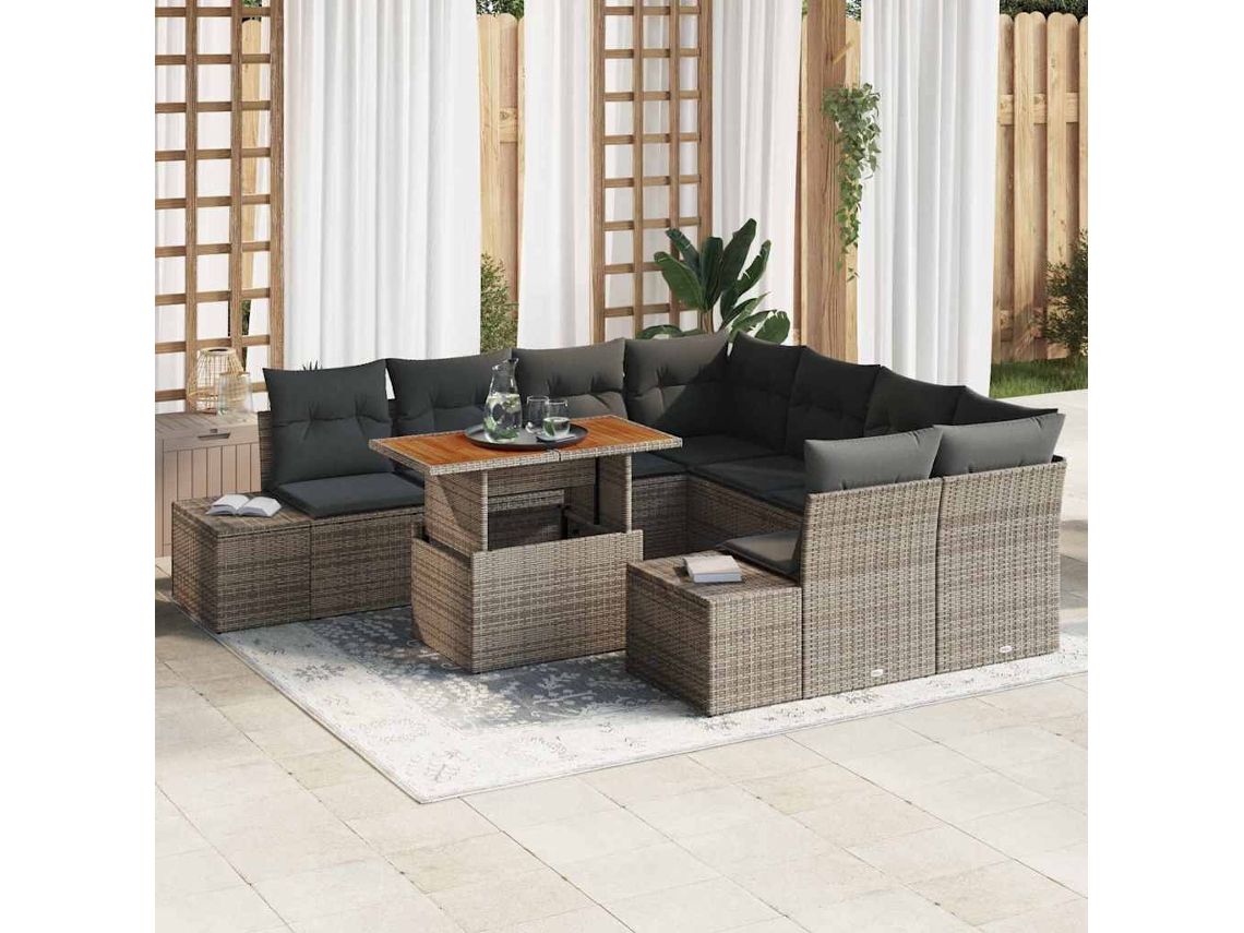 Vidaxl Conjunto De Sofá De Jardim 9 Unid. Cinza E Marrom