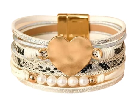 Pulseira YOU LIKE IT Heart (Couro - Dourado - Ajustável)