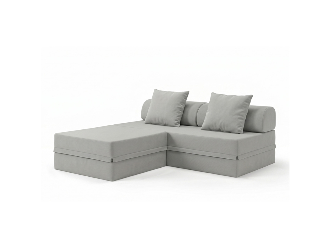 Sofá Modular 3 Lugares + Puff Convertível Liso Cinza Escuro SKOFFA