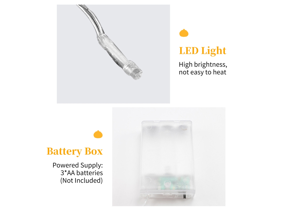 Luzes de Fio Led de Halloween Abóbora Sorridente 40leds 2 Modos Bateria Ip67 S/MARCA