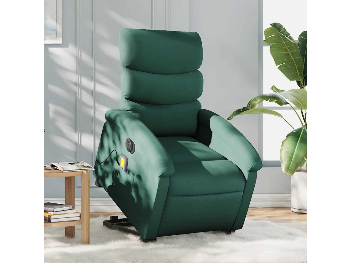 Vidaxl Poltrona Elétrica Elevatória Massagens Tecido Verde-escuro