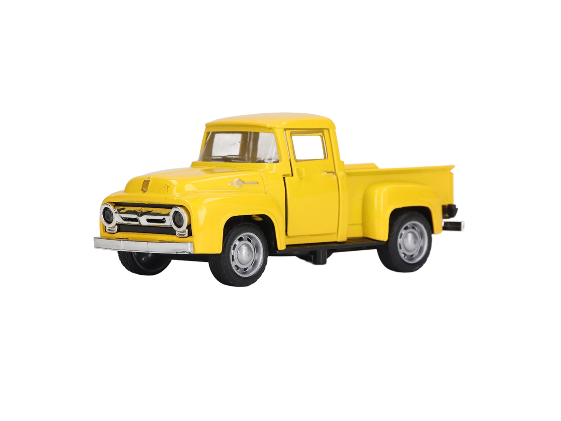 Mali modelo de Caminhonete Pickup Vintage Clássico de Liga com Rodas de Atrito e Portas Abertas Amarelo