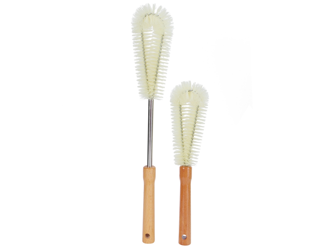 2pcs Escova de Garrafa com Cabo de Madeira Multifuncional para Limpeza de Copos Vidro e Utensílios | S/MARCA
