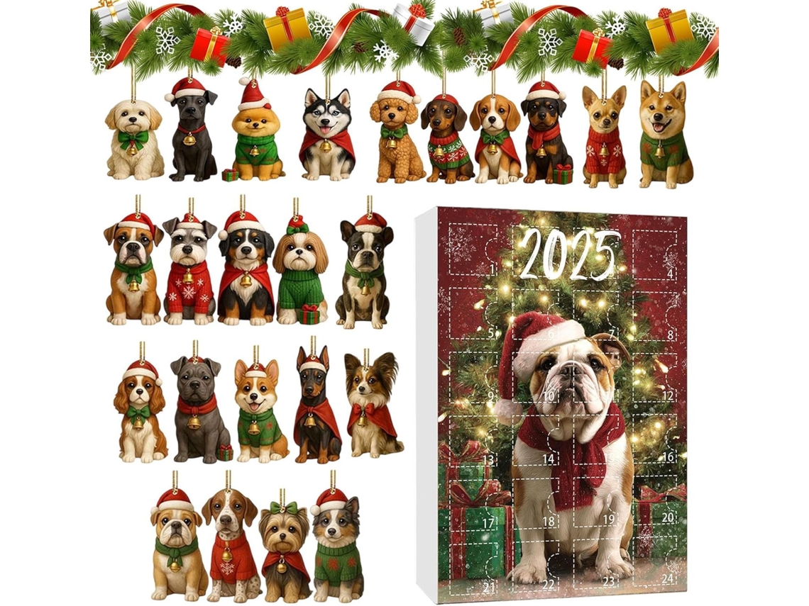 Calendário Do Advento, Decoração Bidimensional De Cachorro Em Acrílico| Enfeites De Natal Com Cachorros Para