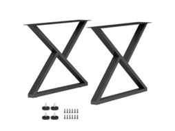 Conjunto de 2 pernas de mesa em aço formato X com 12 parafusos e 4 pés ajustáveis, estilo industrial preto BTFORUS