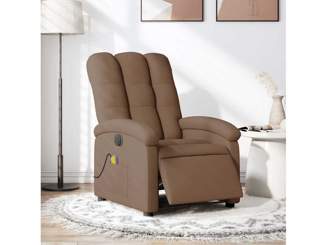 Vidaxl Poltrona De Massagens Reclinável Elétrica Tecido Castanho