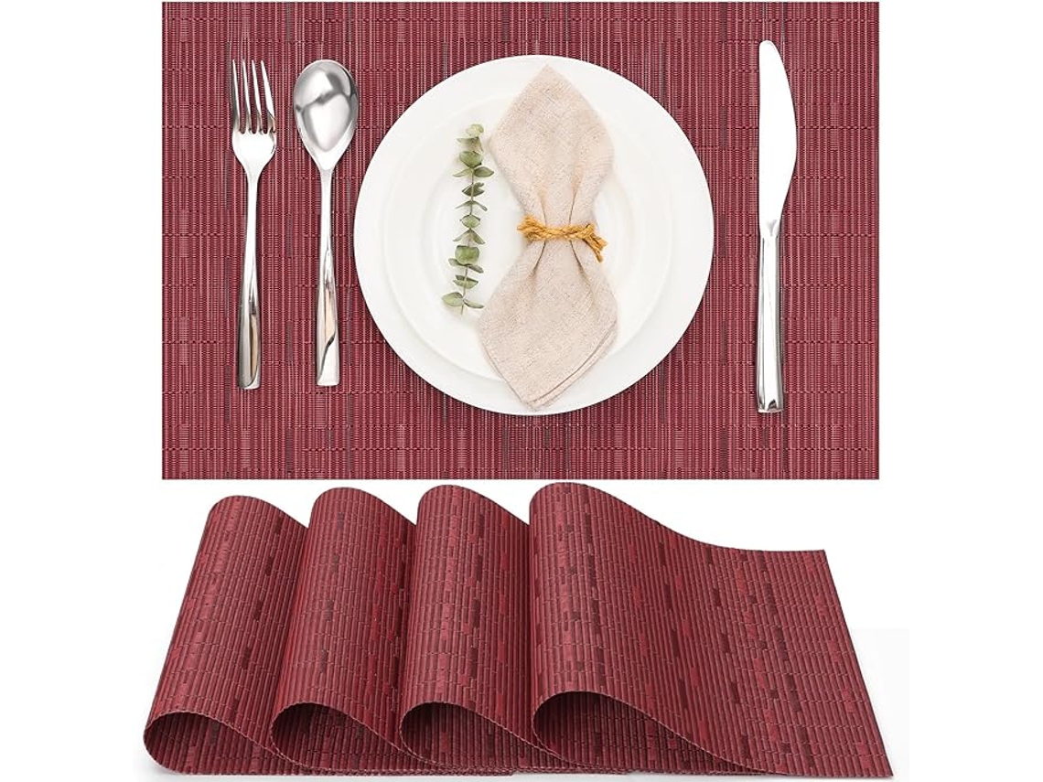 Jogos Americanos Laváveis Conjunto De 6 - Trançados - Antiderrapantes, Resistentes Ao Calor - 30x43,5cm (vermelho)