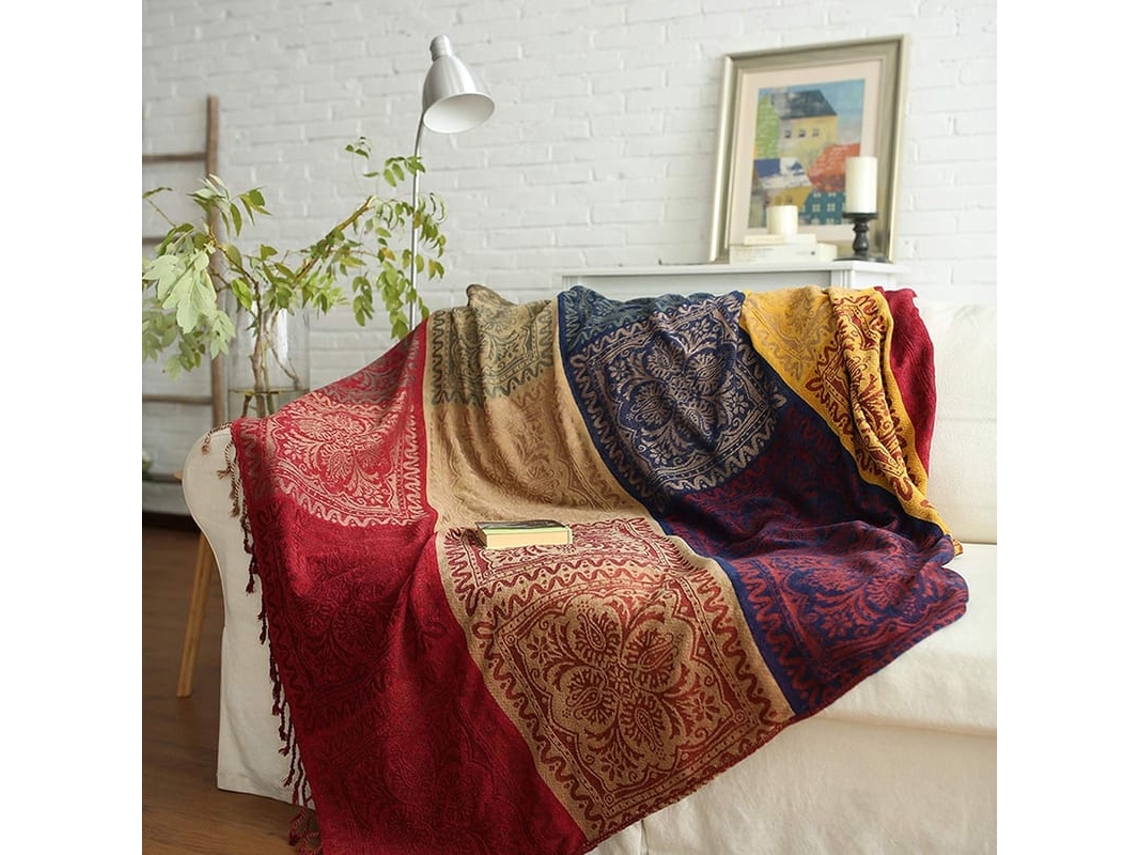 Manta De Xadrez Com Franja Decorativa Para Sofá Cama Ottoman, 220x260 Cm, Vermelha