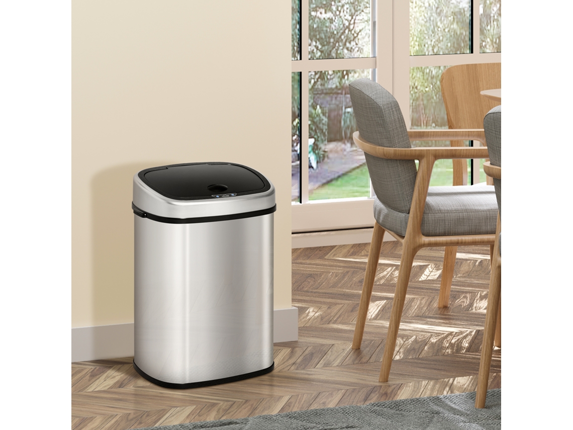 Cesto De Lixo Automático 58l Com Sensor Infravermelho, Higiênico, Grande, Aço Inoxidável Prata, 40,9x28,9x68 Cm Quenty