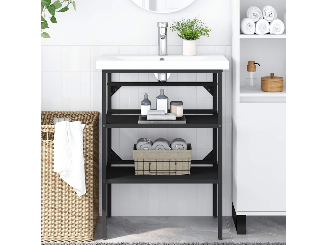 Vidaxl Estrutura P/ Lavatório Casa De Banho Ferro 59x38x83 Cm Preto