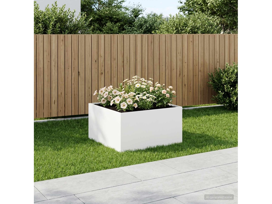 Vidaxl Vaso De Jardim Branco 100 X 100 X 40 Cm Aço Laminado A Frio