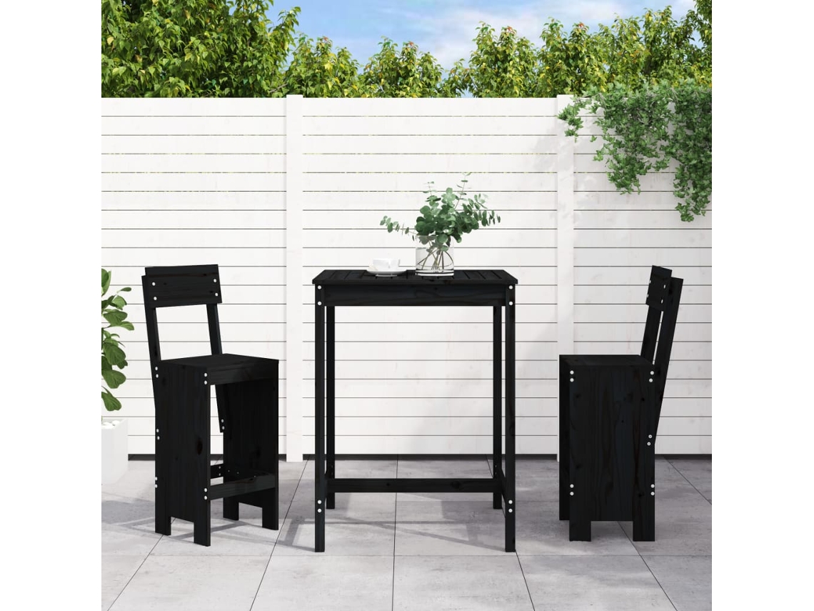 Vidaxl 3 Pcs Conjunto de Bar para Jardim Pinho Maciço Preto