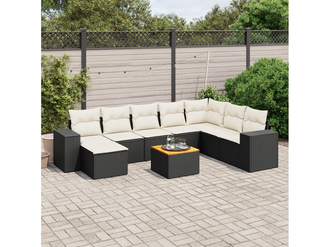 Vidaxl 9 Pcs Conjunto De Sofás P/ Jardim C/ Almofadões Vime Pe Preto