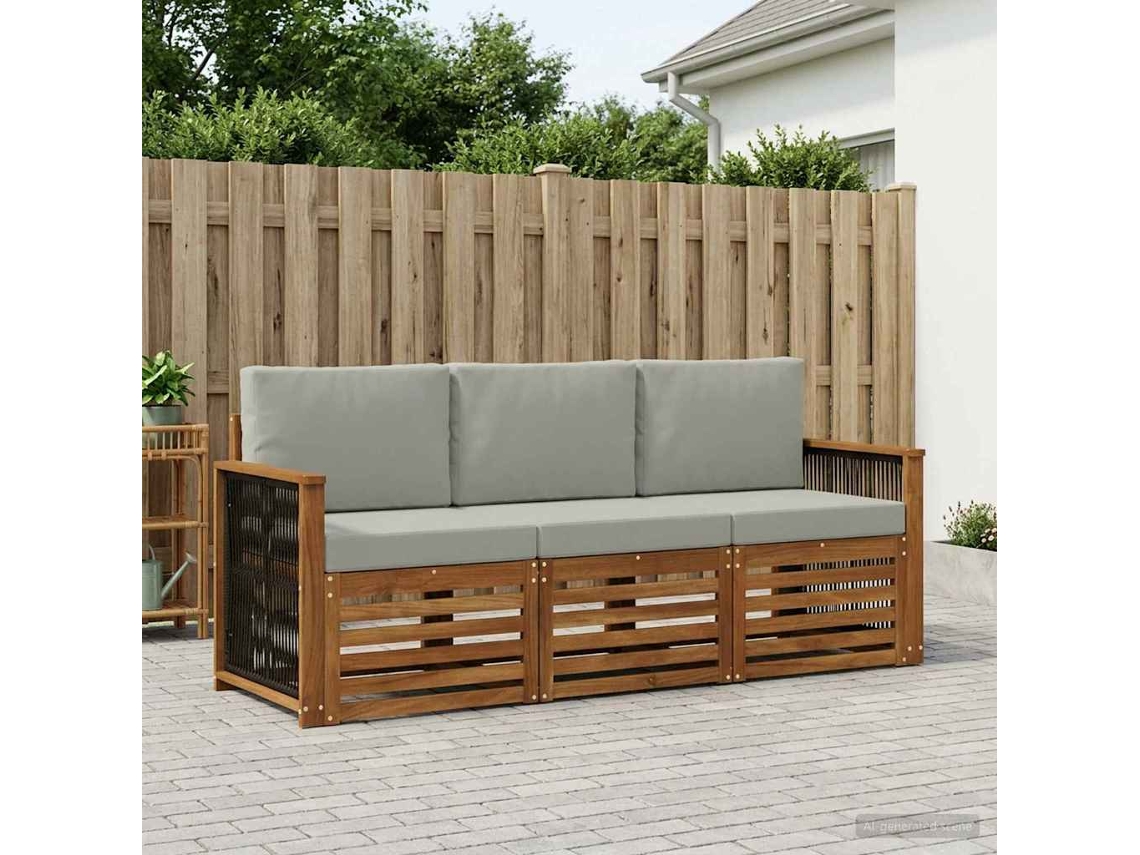 Vidaxl Conjuntos De Sofás Com Almofada 3 Pcs Madeira Sólida De Acácia