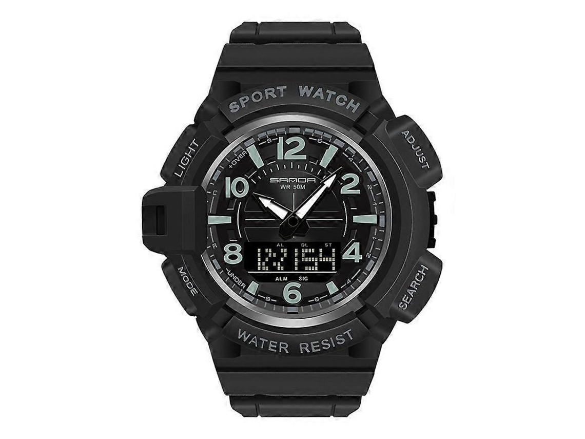 Sanda 3101 Relógio Eletrônico Masculino com Mostrador Duplo e Temporizador Luminoso Hengrongshen
