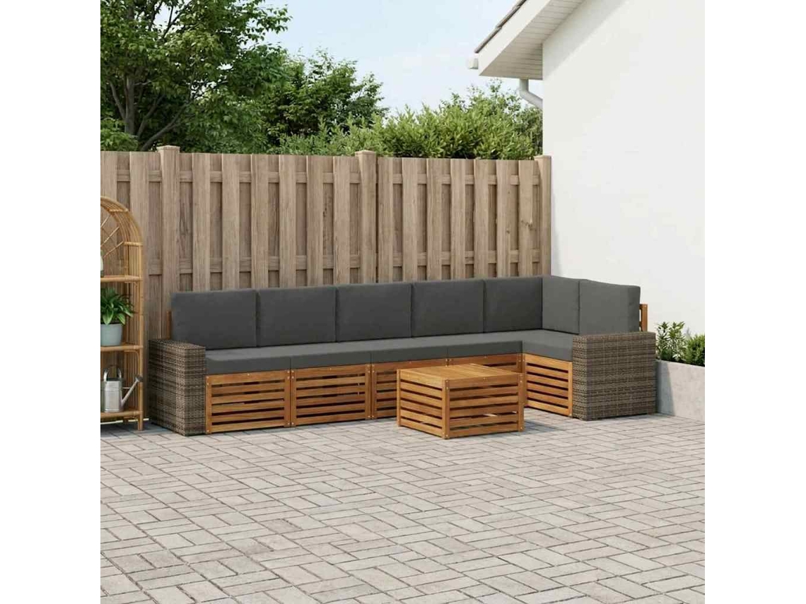 Vidaxl Conjunto De Sofá Sectional 7 Pcs Natural E Antracite