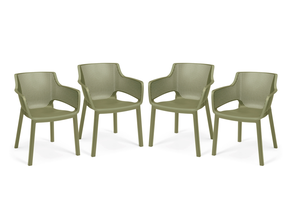 Keter Conjunto de 4 Cadeiras Exteriores para Jardim Elisa Cedro Verde 61,5x53x78,4 Cm
