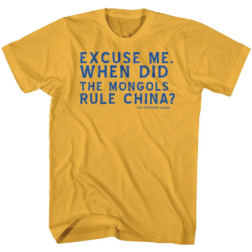 Unisex Adult T-shirt Rockinstone Bill And Ted Excuses Solid Ginger Sizel