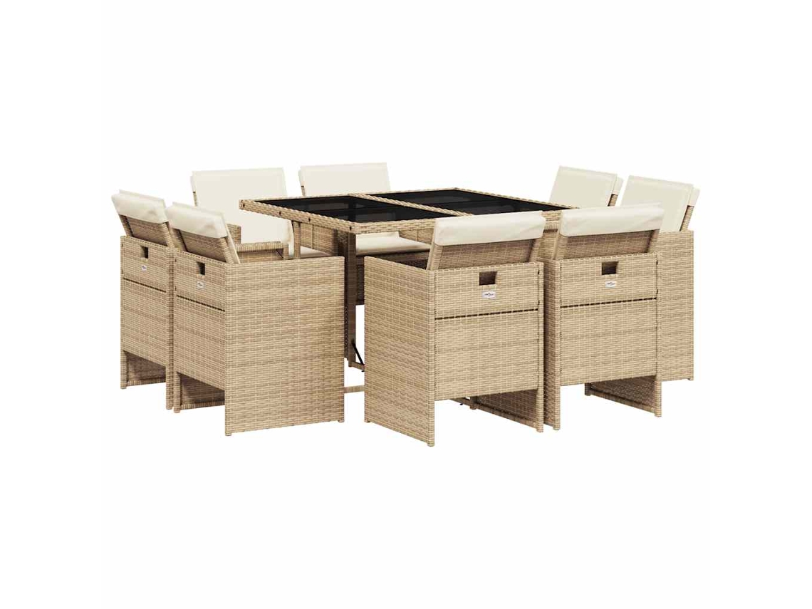 Conjunto de 9 Jantar para Jardim com Almofadões Vime Pe Bege MAISON EXCLUSIVE