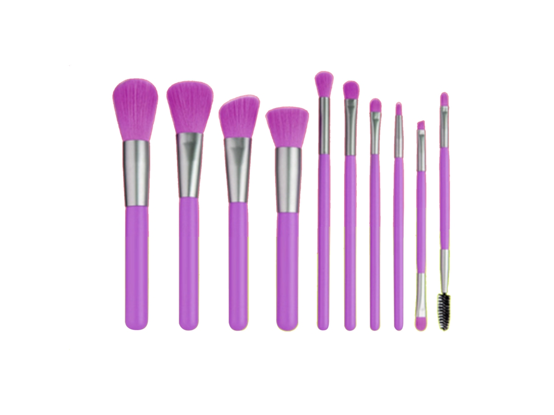 Set De 10 Pincéis De Maquiagem Roxo Portátil Para Mulheres Cabelo Suave Cabo De Madeira Uso Diário E Profissional