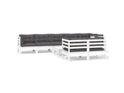 Conjunto de 9 Lounge de Jardim com Almofadões Pinho Maciço Branco MAISON EXCLUSIVE