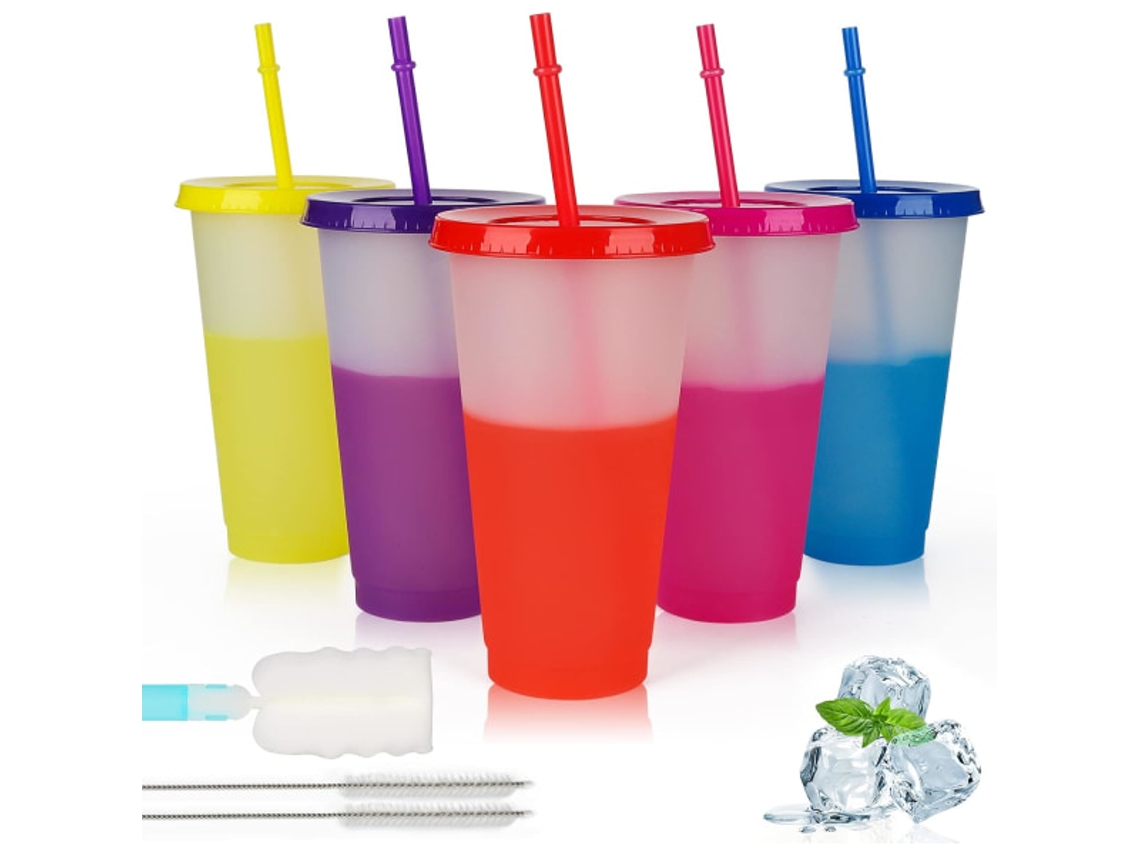 Canecas Térmicas Com Tampa E Canudo Pacote 5 Que Mudam De Cor, 71 Cl. Caneca Térmica Mágica Para Viagem Copos Plástico Reutilizá Aquaforge