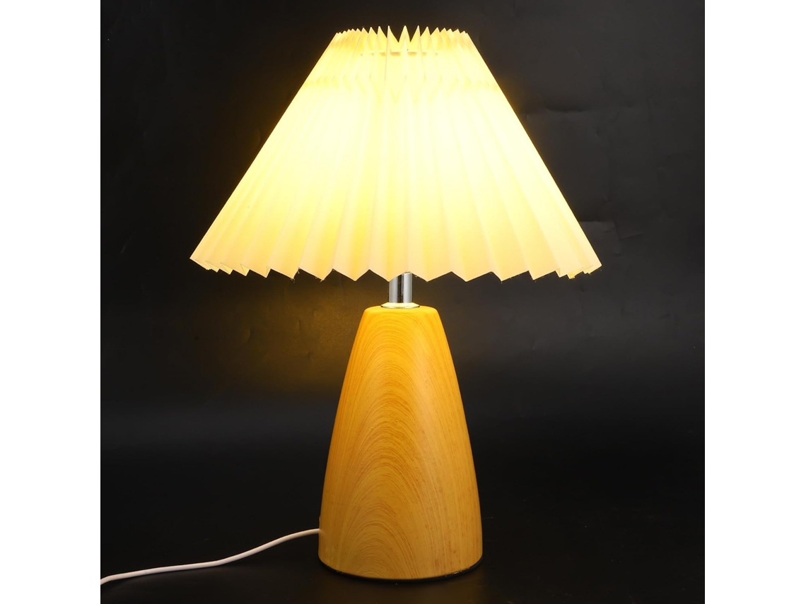 Luminária de mesa Sherchpry para sala de estar com base em madeira natural e cúpula plissada Linho, Luminária Cabeceira