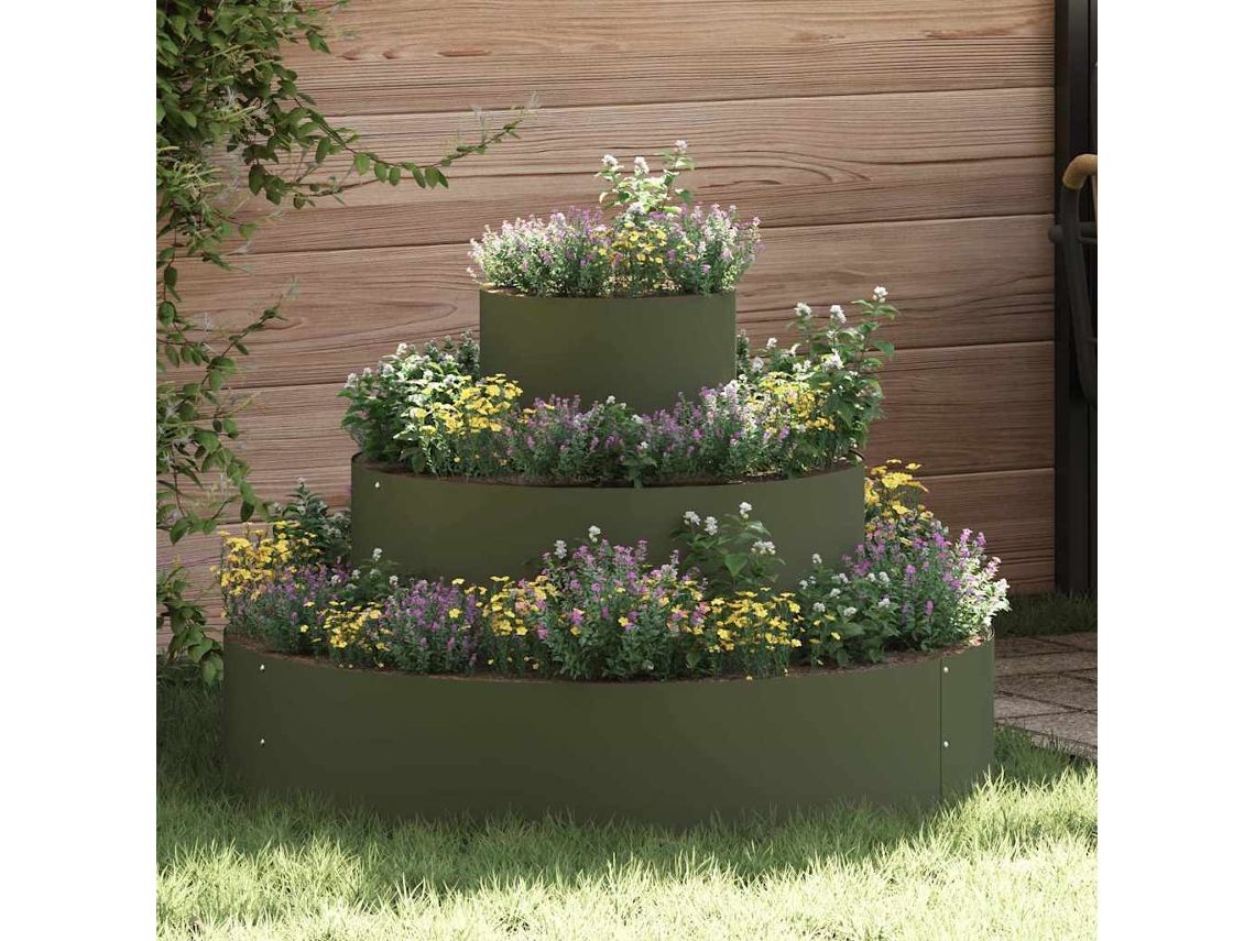 Vidaxl Vaso De Jardim Verde Oliva 90 X 90 X 20 Cm Aço Laminado A Frio